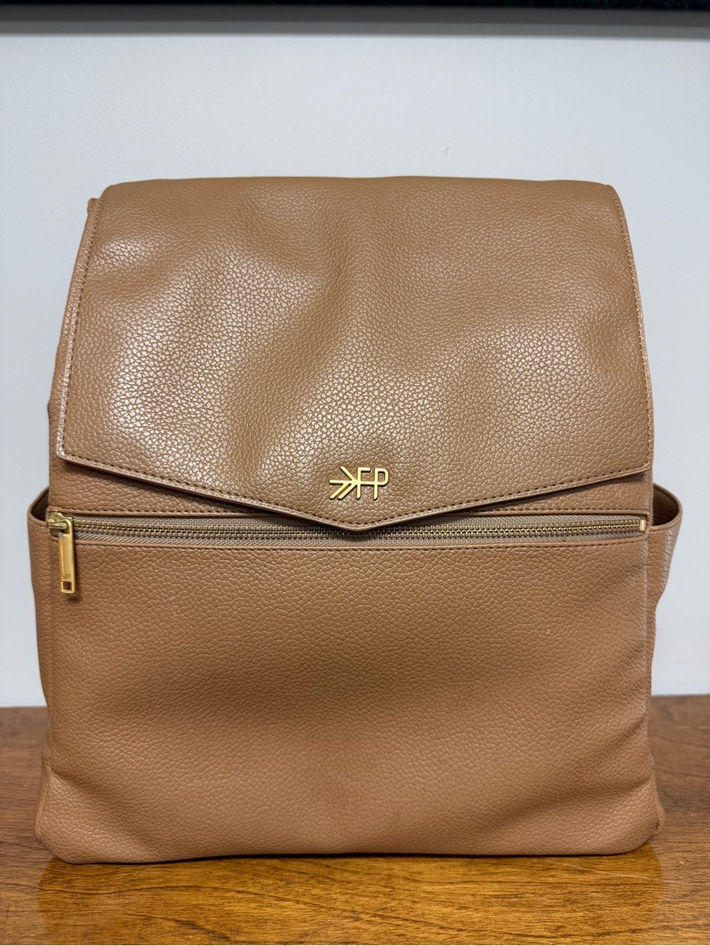 Freshly Picked Tan Pebbled Leather Backpack with Gold Hardware